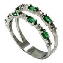 Meia Aliança Em Prata 950 Com Zircônias Esmeraldas Meia Aliança Em Prata 950 Com Zircônias Esmeraldas