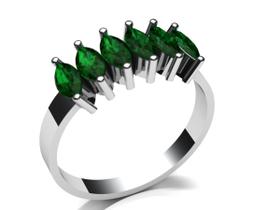 Meia Aliança Navete Prata Com esmeralda Sintetica