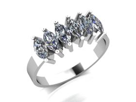 Meia Aliança navete Prata Com Zirconia