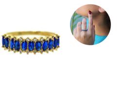 Meia Aliança Navetes Pedras Azuis Ouro 18k Aparador Noivado