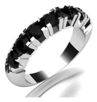 Meia Aliança Prata Com Zirconia Negra 950