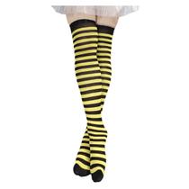 Meia Amarela com Listras Pretas Estampada Abelha