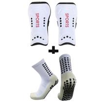 Meia Antiderrapante Esportiva Futebol Profissional + Caneleira Futebol para proteção da Canela