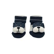 Meia Antiderrapante Plin Baby 3D Cachorro Azul Marinho Listras