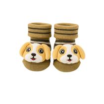 Meia Antiderrapante Plin Baby 3D Cachorro Marrom Claro