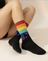 Meia Arcoíris Estampada Gato Preto Divertida Cano Médio Adulto Algodão Do 34 ao 43 Ideal Para Esporte , Bike , Patins , Skate