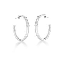 Meia Argola Bambu com Zirconias Brancas Banhado a Ródio Meia Argola Bambu com Zirconias Brancas Banhado a Ródio