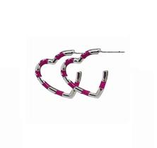 Meia argola coração rosa com pontos de luz banhado a ródio branco Meia argola coração rosa com pontos de luz banhado a ródio branco