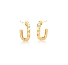 Meia argola retangular com ponto de luz banhada a ouro - zircônias - 2,9 cm x 1,7 cm