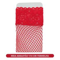 Meia Arrastão 7/8 Colorida c/ Renda Adulto Vermelha Fantasia