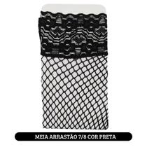 Meia Arrastão 7/8 Colorida com Renda Adulto Preto Fantasia