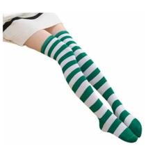 Meia Até Joelho 7/8 Verde Com Listra Branca