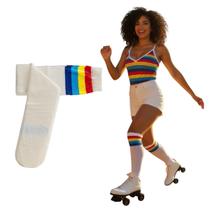 Meia Ate Joelho Branca com Listras Coloridas Adulto Fantasia