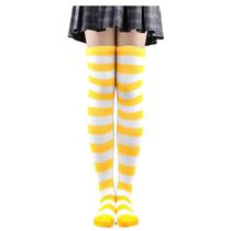 Meia Até O Joelho 7/8 Amarelo Com Listra Branca Cosplay Festas