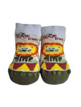 Meia baby antiderrapante verde ebranco leao 0-15 ref-056122