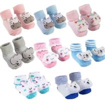 Meia Bebê Chocalho Antiderrapante 3D Infantil Kit 3 Meia Bebê Chocalho Antiderrapante 3D Infantil Kit 3