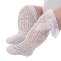 Meia Bebê Feminina Centopé Batizado Cano Longo RN Branca - 00018