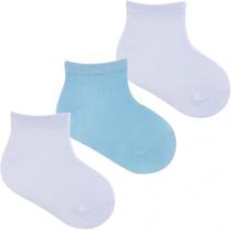 Meia Bebê Pimpolho Branca e azul Kit C/3 Tam. 21 ao 25 Cano Baixo Meia Bebê Pimpolho Branca e azul Kit C/3 Tam. 21 ao 25 Cano Baixo