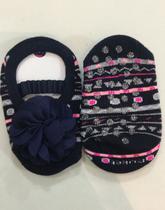 Meia Bebê Puket Sapatilha Atoalhada Elástico Confortável Com Flor Preto c/Aroma