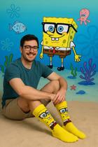 Meia Bob Esponja Amarela Divertida Estilosa Look Urbano Personagem Animado Streetwear Algodão Macio Adulto 34 43