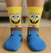 Meia Bob Esponja Divertida Infantil Cano medio Algodao Premium Meia Bob Esponja Divertida Infantil Cano medio Algodao Premium