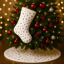 Meia Bota Saia Decoração Estrelinhas Árvore Natal Pelúciado