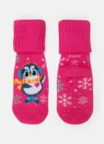 Meia Botinha Antiderrapante Bebê Menina Pinguim Pink 15 a 22