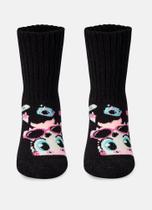 Meia Botinha Puket Antiderrapante Bebê Menina Vaca Preto 15 a 22