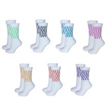 Meia Branca Aeróbica Academia Fitness Feminina Kit 4 Pares 3/4 Cano Longo Colorido Meião Algodão