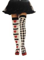 Meia Calça 7/8 Cosplay Arlequina Coração Nipes Quadriculada Rainha de Copas Fantasia Carnaval Festas
