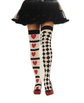 Meia Calça 7/8 Cosplay Arlequina Coração Nipes Quadriculada