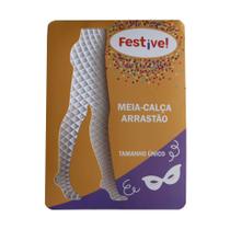 Meia Calça Arrastão Branca Tamanho Único Festive Meia Calça Arrastão Branca Tamanho Único Festive
