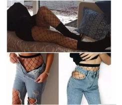 Meia Calça Arrastão Varejo E Atacado Cós Alta Preta Fashion