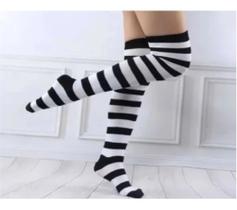 Meia Calça Branca C/ Listras Pretas - 7/8 - Lolita Cosplay