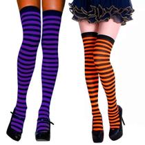 Meia Calça de Halloween 7/8 Listrada Adulta Feminina