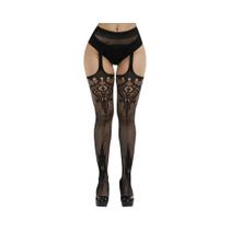 Meia-calça Feminina Preta De Rede Alta Com Cinto Conjunto Sexy Meia-calça Longa De Malha De Renda
