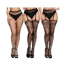 Meia-calça Feminina Sexy De Rede Até a Coxa Com Padrão Vazado E Cinta-liga