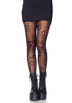 Meia-calça Fishnet Leg Avenue Skull Pattern preta plus size