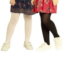 Meia Calça Infantil Juvenil com Pé Grossa Fio 40 Quentinha Vários Tamanhos: Kit Branco + Preto