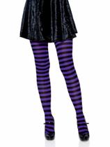 Meia-calça Leg Avenue de Nylon Listrada Preta e Roxa Tamanho Único