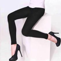 Meia Calça Legging Flanelada Térmica Adulto Tamanho Único Cor Preta Com Pe/Sem Pe
