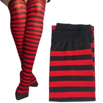 Meia Calça Listrada Preta e Vermelha