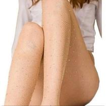Meia Calça Nude Arrastão de Strass com Micro Pedras Brilhantes Alta Resistencia Promo
