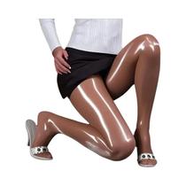 Meia Calça plus Size Brilhante De Cintura Alta, Sem Costura, Com Efeito De Óleo De Cavalo