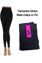 Meia Calça Preta Sem Pé Fio 40 Segunda Pele Com Lycra Cintura Alta Frio Inverno Único Veste ate 42