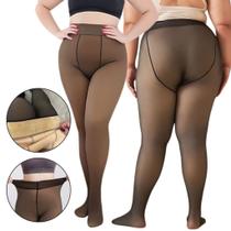 Meia Calça Quente Feminina Peluciada 50 ao 56 Plus Size 3XL/4XL - Translucida Lã Pelinho Térmica Com Pé 230gramas