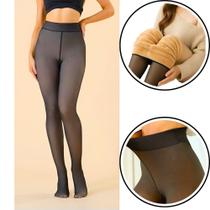 Meia Calça Térmica Translúcida Forrada Pelinho Lã Quentinha Feminina Veste P e M 40 a 70kg