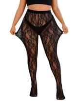 Meia-calça WDIRARA, malha de renda, meia-calça, cintura alta, tamanho grande