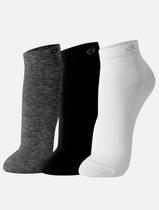 Meia Calvin Klein Cano Curto CK Preta Branca e Cinza Kit 3 Pares
