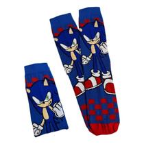 Meia Cano Alto Estampa Sonic Azul Academia Casual Juvenil
